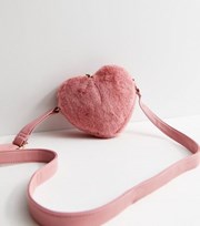 New Look Girls Pale Pink Faux Fur Heart Cross Body Bag